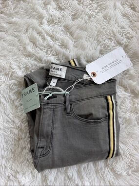 Frame Denim Women’s Gray Skinny Jeans with Yellow & Black Side Stripe